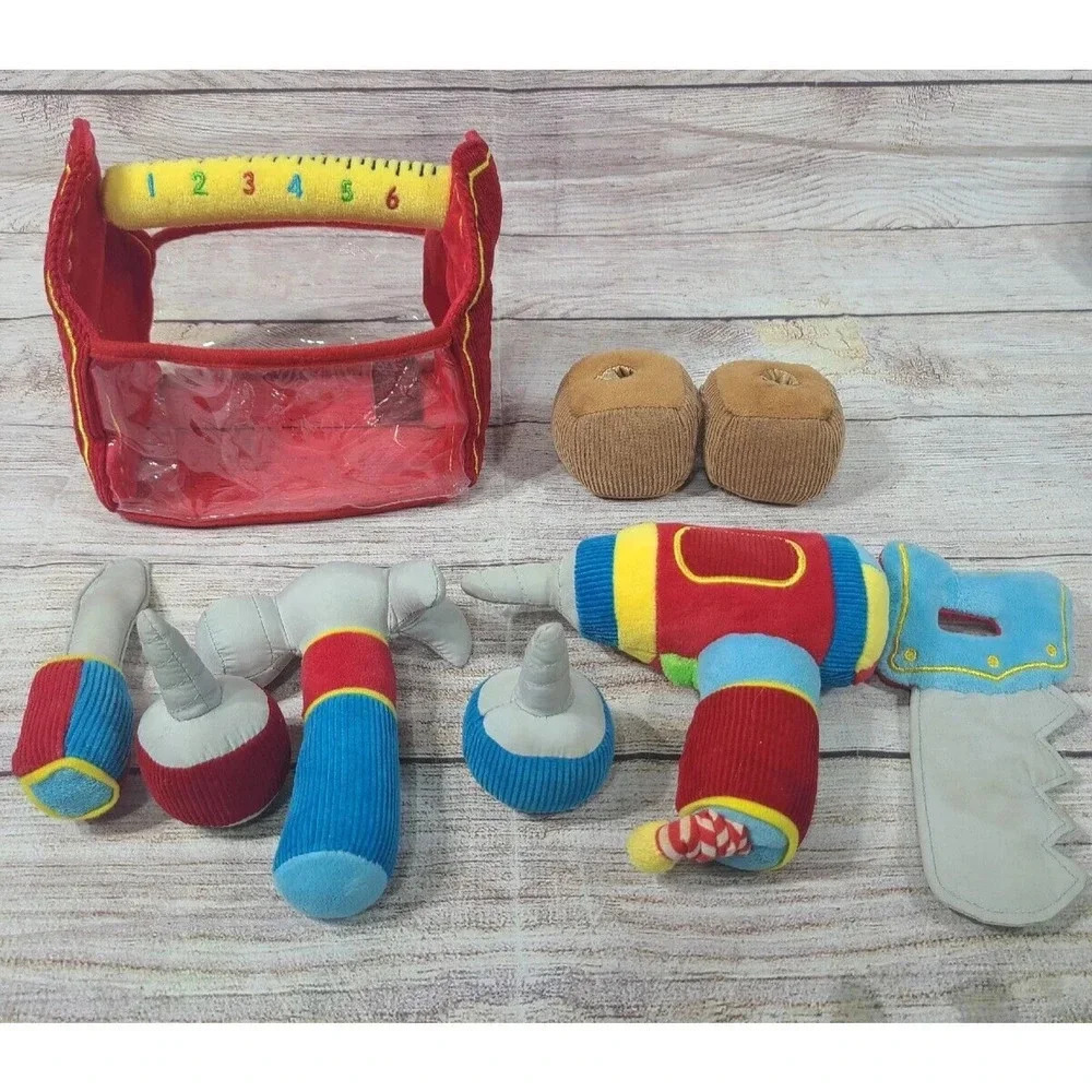 Melissa & Doug Plush Fill And Spill Toolbox Set Toddler Toy Pretend Play Saw 8"